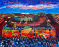 El Deguello, The Alamo: a dusk battle panorama of the Alamo in 1836, troops advancing on the mission. Original acrylic painting by James Orellana.