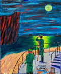 Irish and German Rendezvous: two World War I soldiers at a night parapet under a full moon. Original acrylic painting by James Orellana.
