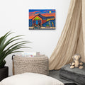 The Balinese Bar canvas print, shown front-on: the BALINESE ROOM pier building over water at dusk under a full moon.