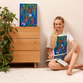 The Crucifixion canvas print, shown front-on: a haloed figure with arms outstretched over a green and blue-streaked ground.