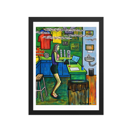 Bartender Counting the Till framed matte poster, shown front-on: a bartender counting the till behind the bar.